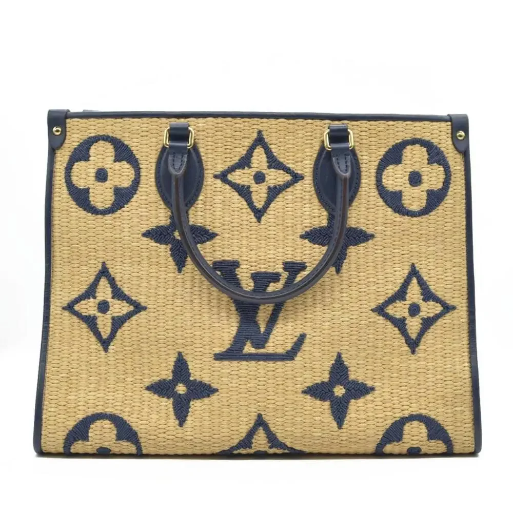 Louis Vuitton Raffia Calfskin Monogram Giant Onthego MM Blue